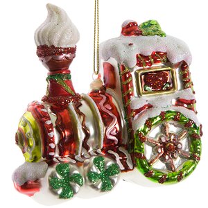 Стеклянная елочная игрушка Карамельный Паровозик 12 см, подвеска Holiday Classics фото 1