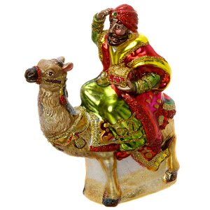 Стеклянная елочная игрушка Волхвы с Дарами 13 см, в красной чалме и зеленой рубашке, подвеска Holiday Classics фото 1