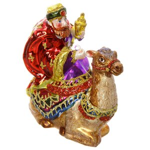 Стеклянная елочная игрушка Волхвы с Дарами 13 см, в фиолетовой рубашке на сидящем верблюде, подвеска Holiday Classics фото 2