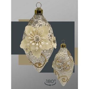 Набор стеклянных елочных игрушек Marinella - Cream Flower 8 см, 9 шт Christmas Deluxe фото 6