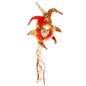 Елочное украшение Арлекин в красно-золотом наряде 25 см, подвеска Царь Елка фото 1