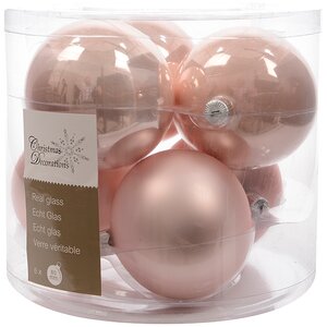 Набор стеклянных шаров 8 см розовый бутон mix, 6 шт