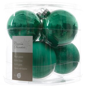 Набор стеклянных шаров 8 см изумрудно-зеленый mix, 6 шт Winter Deco фото 1