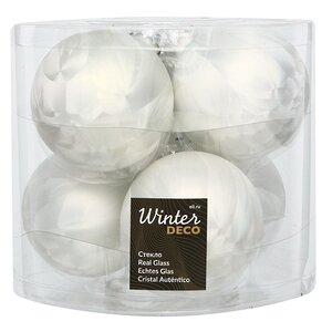 Набор стеклянных шаров 8 см морозный белый, 6 шт Winter Deco фото 1