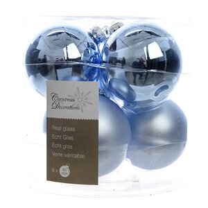 Набор стеклянных шаров 8 см голубой лёд mix, 6 шт Kaemingk фото 1