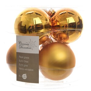 Набор стеклянных шаров 8 см насыщенно золотой mix, 6 шт