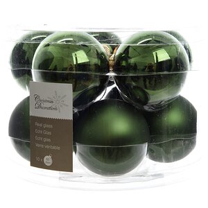 Набор стеклянных шаров 6 см зеленый бархат mix, 10 шт