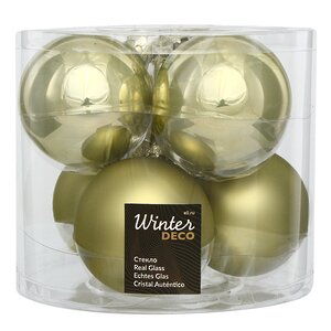 Набор стеклянных шаров 8 см нежно-оливковый mix, 6 шт Winter Deco фото 1