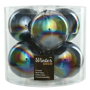 Набор стеклянных шаров 8 см черный перламутр, 6 шт Winter Deco фото 1