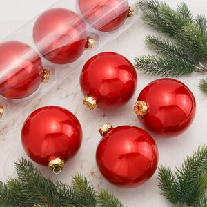 Набор стеклянных шаров 10 см рождественский красный глянцевый, 4 шт