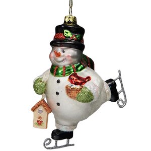 Елочная игрушка Снеговички-Спортсмены Лесные в цилиндре 12 см, стекло, подвеска Holiday Classics фото 1