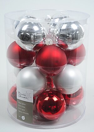 Коллекция стеклянных шаров Красно-белый Коктейль 8 см, 16 шт Kaemingk фото 1