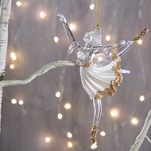 Елочное украшение Балерина-Прелестница-2 15 см белый с золотым, подвеска