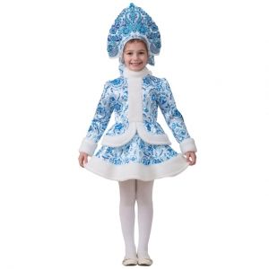 Новогодний костюм Снегурочка Гжель с кокошником