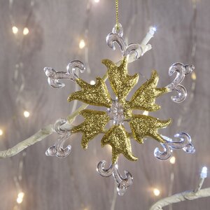 Елочная игрушка Снежинка - Волшебный зигзаг 12*11 см прозрачный с золотом, подвеска Holiday Classics фото 1