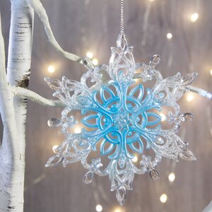 Елочная игрушка Снежинка - Ледяная Симфония 13 см бело-голубая, подвеска Forest Market фото 1