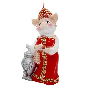 Свеча Свинка - Раскрасавица с самоваром 16 см в красном сарафане Снегурочка фото 1