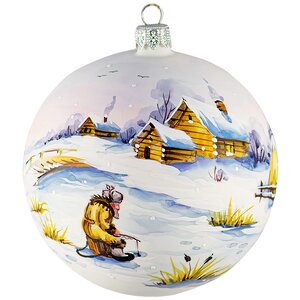 Стеклянный елочный шар Зимняя акварель - Рыбак 10 см