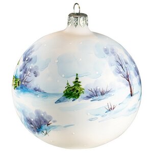 Стеклянный елочный шар Зимняя акварель - Снеговик у елки 10 см Фабрика Ариель фото 2