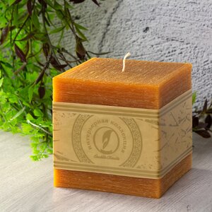 Свеча куб Бергамо Рустик 100 мм коричневая Омский Свечной фото 1