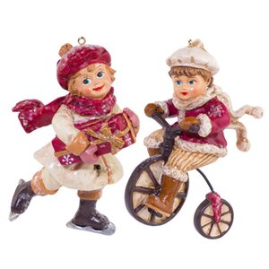 Елочная игрушка Зимние Малыши - Мальчик на велосипеде 9 см, подвеска Holiday Classics фото 2