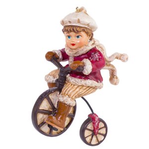 Елочная игрушка Зимние Малыши - Мальчик на велосипеде 9 см, подвеска Holiday Classics фото 1
