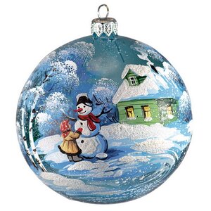 Стеклянный елочный шар Девочка со снеговиком 10 см Фабрика Ариель фото 1
