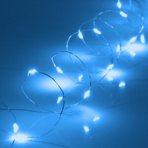 Светодиодная гирлянда на батарейках Роса, 3 м, 30 синих LED ламп, серебряная проволока, IP20 Serpantin фото 1