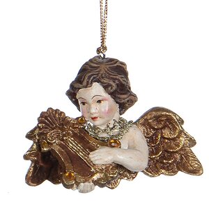 Елочная игрушка Ангел Венецианский с лирой 7 см, подвеска Katherine’s Collection фото 1