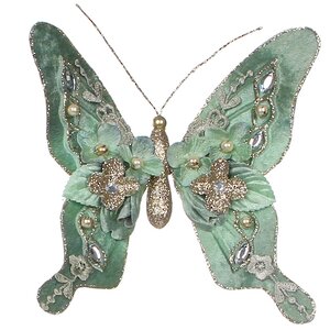 Набор елочных украшений Бабочки Артемида бирюзовые, 3 шт, клипса Katherine’s Collection фото 3