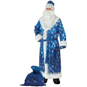 Карнавальный костюм для взрослых Дед Мороз Узорчатый синий, 54-56 размер Батик фото 1