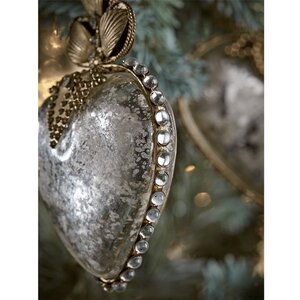 Стеклянная елочная игрушка Сердце Blason de Charny 10 см, кремовое, подвеска Kaemingk фото 3