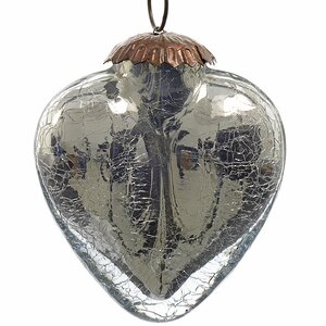 Стеклянная елочная игрушка Изящное сердечко 7.5 см серебряный, подвеска Kaemingk фото 1