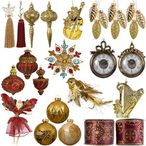 Набор елочных украшений Золотой Барокко, 35 игрушек Снегурочка фото 1