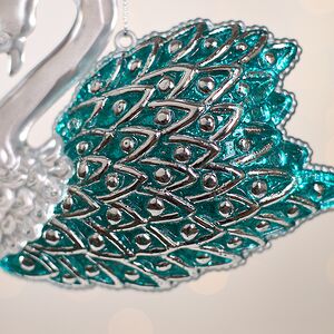 Елочная игрушка Лебединая Песня 12 см серебристая с бирюзовым, подвеска Forest Market фото 3