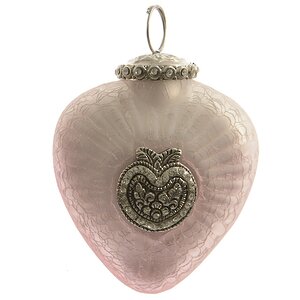 Винтажный шар Изящное сердечко 9 см розовый матовый, стекло Kaemingk фото 1