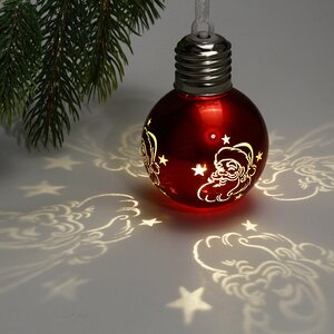 Светящийся елочный шар Дедушка Мороз 6 см, теплые белые LED, на батарейках Serpantin фото 1