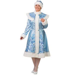 Карнавальный костюм Снегурочка, сатиновый с аппликациями, голубой