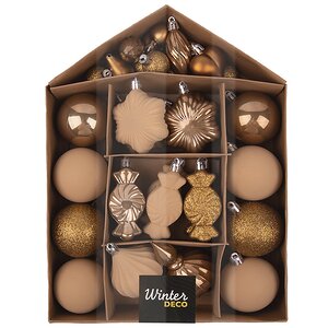 Набор елочных игрушек Tesoro Natale: Бежевое золото 3-12 см, 32 шт, пластик Winter Deco фото 2