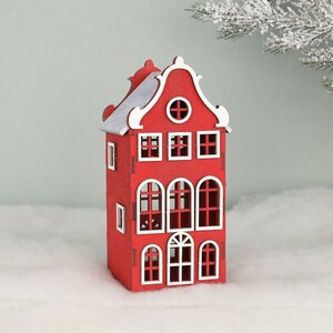 Домик с подсветкой Амстердам 20 см красный Christmas Apple фото 4