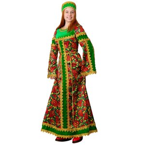 Карнавальный костюм для взрослых Сударыня с зелёной хохломой, 46 размер Батик фото 1