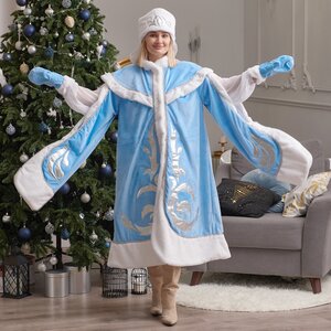 Взрослый новогодний костюм Снегурочка Боярская, 44-48 размер, голубой Бока С фото 1