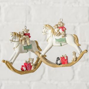 Елочная игрушка Лошадка - качалка Томми с мишками 9 см Boltze фото 2