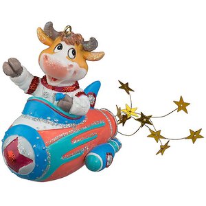 Елочная игрушка Бычок Феликс - Звёздный Астронавт 8 см, подвеска Holiday Classics фото 1
