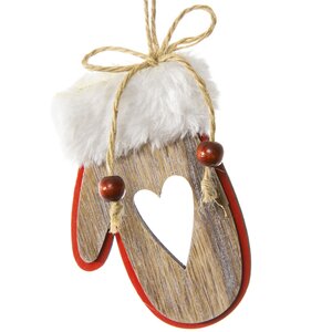 Деревянная елочная игрушка Волшебная Рукавичка с сердцем 10 см, подвеска