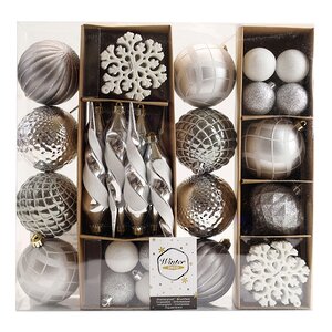 Набор елочных игрушек Glory Brilliance 50 шт серебряный с белым, 5-16 см, пластик Winter Deco фото 3