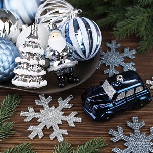 Набор елочных игрушек Новогодняя Сказка 8-12 см, 25 шт, синий с серебряным, пластик Winter Deco фото 2