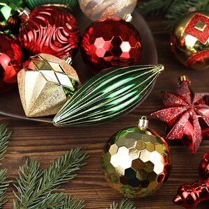 Набор елочных игрушек Midnight Miracle 8-15 см, 14 шт, красный с зеленым, пластик Winter Deco фото 2