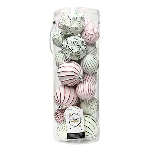 Набор пластиковых шаров Divine 6-8 см, 24 шт, белый с розовым Winter Deco фото 2