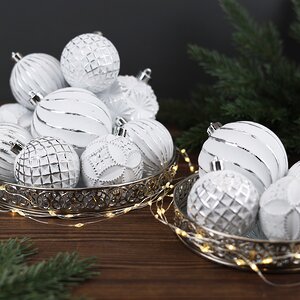 Набор пластиковых шаров Divine 6-8 см, 24 шт, белый с серебряным Winter Deco фото 5